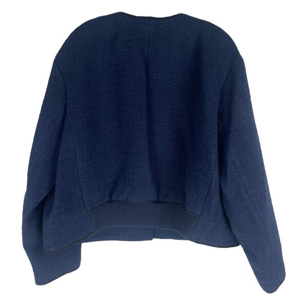 J. Crew Tweed Wool Blend Bomber Lady Jacket Navy Gold Button Size 20 - Picture 9 of 12